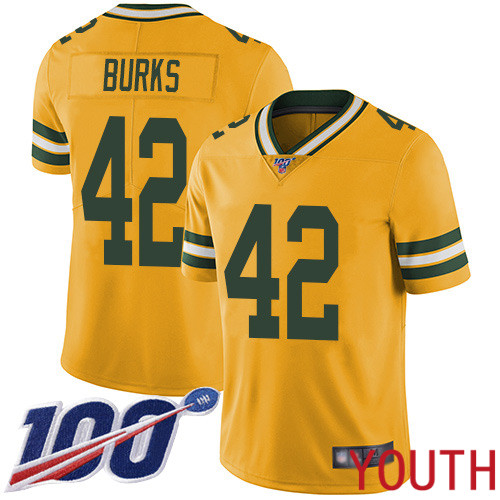 Green Bay Packers Limited Gold Youth #42 Burks Oren Jersey Nike NFL 100th Season Rush Vapor Untouchable